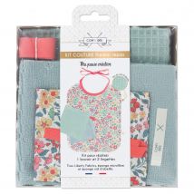 Kit couture 1 bavoir et 2 lingettes Liberty vert tilleul - Com'1 idée - Mondial Tissus