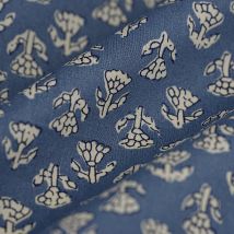 Tissu batiste coton block print mini fleur bleu - MT - Mondial Tissus