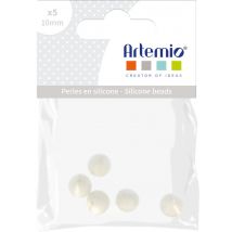 Lot 5 perles silicone rondes bébé 10mm blanc - Artemio - Mondial Tissus