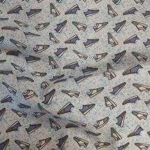 Percale coton chemise blanche et bleu ciel impression digitale sneakers - Mondial Tissus