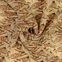 Tissu chiffon plissé shrink beige fleurs délicates ocre