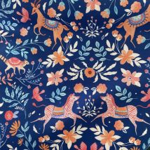 Tissu popeline de coton imprimé animaux jungle bucolique bleu nuit - Dashwood - Dashwood Studio - Mondial Tissus