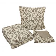 Boutis fleurs vichy taupe 230 X 250 cm + 2 taies d'oreiller 65 X 65 cm - MT - Mondial Tissus