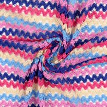 Tissu dentelle polyester crochet écru bleu rose - Mondial Tissus