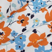 Tissu percale coton fleurs blanc - MT - Mondial Tissus