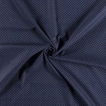 Tissu jeans polycoton stretch pois bleu marine