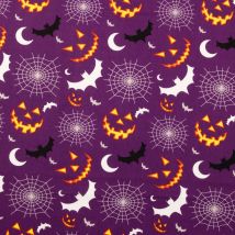 Tissu coton Halloween citrouille violet - Mondial Tissus