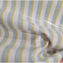 Tissu enduit brillant blanc imprimé rayures rétro jaune et bleu - AU MAISON - A.U Maison - Mondial Tissus