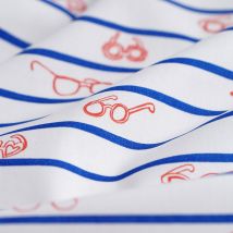Tissu popeline coton écru rayures lunettes - MT - Mondial Tissus
