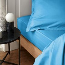 Drap housse percale bleu 160 x 200 cm - MT - Mondial Tissus