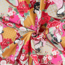 Tissu japonais façon patchwork rose - NAKA - Naka - Mondial Tissus