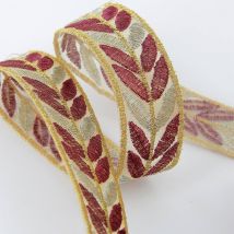 Ruban thermocollant brodé feuilles bordeaux 25 mm - Mondial Tissus