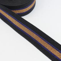 Elastique paillete noir violet et dore 40mm - Mondial Tissus