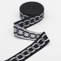 Elastique noir argent reversible maille chaîne 40 mm - Mondial Tissus