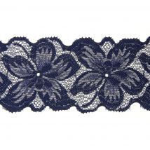Ruban dentelle nylon extensible bleu marine 75 mm - MT - Mondial Tissus