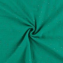 Tissu double gaze pois dorés vert - Mondial Tissus