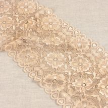 Ruban dentelle élastique mosaïque fleurs beige 180mm - Mondial Tissus
