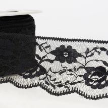 Ruban dentelle Rachel fleuris noir 50mm - Mondial Tissus