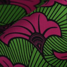 Tissu Wax fleur rose vert - Mondial Tissus
