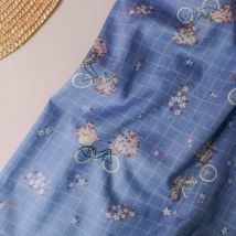 Tissu satin de coton imprimé bicyclette bleu - Lise Tailor - Lise Tailor - Mondial Tissus