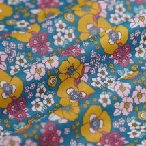 Tissu cretonne enduite vintage fleurs bleu - MT - Mondial Tissus