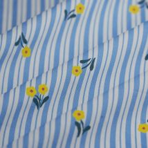 Tissu popeline coton bouquet rayé bleu - MT - Mondial Tissus
