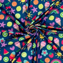 Tissu maillot de bain recyclé imprimé digital vitaminé multico - Mondial Tissus