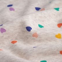 Tissu molleton sweat coeurs beige - Mondial Tissus