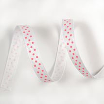 Ruban gros grain blanc à pois roses - Mondial Tissus