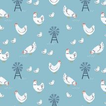 Tissu popeline de coton Dashwood motifs poules bleu