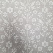 Toile motif tissé fleurs blanches fond Gris - Fryett's - Mondial Tissus