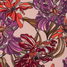 Maille jersey viscose épaisse imprimée fleur détaillée colorée rose clair - Mondial Tissus