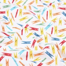 Toile coton 57 fils imprimé pinces à linge à gogo colorés multicolore - Mondial Tissus