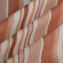 Tissu toile recyclé effet lin rayures terracotta - MT - Mondial Tissus