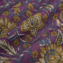 Tissu voile coton Indien kaki violet - Mondial Tissus