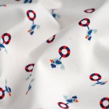 Tissu popeline de coton oiseau bouée blanc - MT - Mondial Tissus