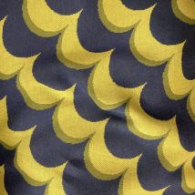Maille jacquard coton bio vagues rétro 70s bleu et vert anis - Albstoffe - Albstoffe - Mondial Tissus