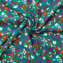 Coupon 3m viscose effet crêpon imprimé fleurs naïves multi fond vert - Promod Couture - Promod Couture - Mondial Tissus