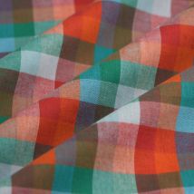 Tissu Madras carreaux rouge et turquoise - Mondial Tissus