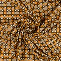Tissu popeline viscose motifs mini fleurs 70s orange et taupe