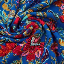 Coupon 3m viscose crinkle imprimé fleurs indiennes multico fond bleu - Promod Couture - Promod Couture - Mondial Tissus