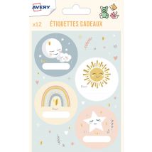 Lot de 12 étiquettes cadeaux naissance thème ciel - Mondial Tissus