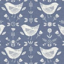 Tissu coton épais bachette oiseaux et fleurs Bleu gris - Qualité Siège - Fryett's - Mondial Tissus