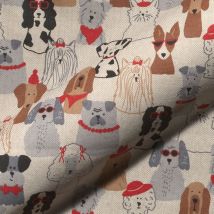 Tissu bachette linenlook imprimé cool dog rouge multico - Mondial Tissus