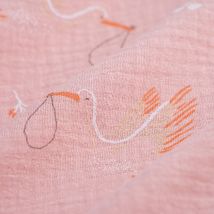 Tissu double gaze cigogne rose - Mondial Tissus