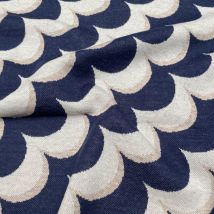 Maille jacquard coton bio vagues rétro 70s marine beige - Albstoffe - Albstoffe - Mondial Tissus