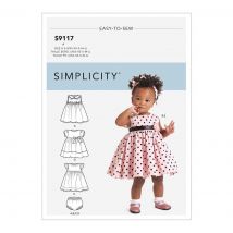 Patron Simplicity S9117 - Robe Princesse Bébéfille Bloomer & Headband 0 - 18 Mois - Simplicity - Mondial Tissus