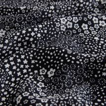 Tissu satin polyester fleurs blanches noir - MT - Mondial Tissus