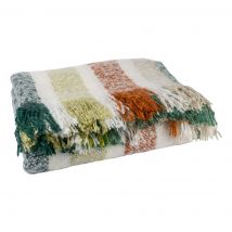 Plaid rayures kaki jaune 130x170cm - MT - Mondial Tissus