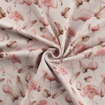 Maille jersey coton bio imp. digitale flamant rose - Mondial Tissus